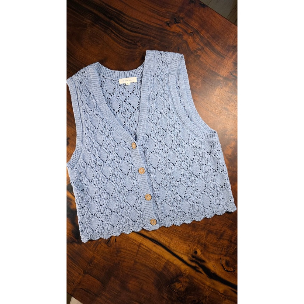 Cleo + Wolf Periwinkle Pointelle Knit Scalloped Dainty Cottagecore Coastal